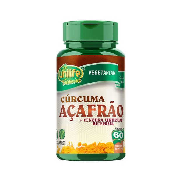 Cúrcuma (Açafrão) com Cenoura, Urucum e Beterraba em cápsulas 500 mg | Unilife