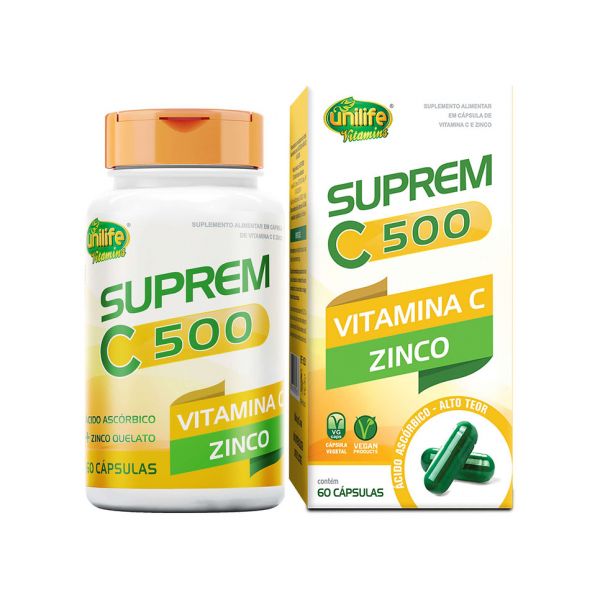 Suprem C 500 - Vitamina C e Zinco em cápsulas 750 mg | Unilife