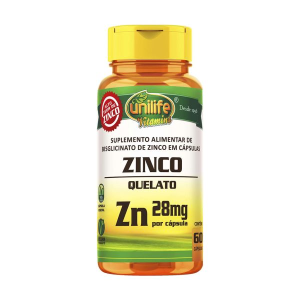 Zinco Quelato em cápsulas 28 mg - 60 cps | Unilife